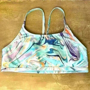Athleta Girl Racer Back Sports Bra Marble Swirl Size XXL 16 Athletic Sports Yoga